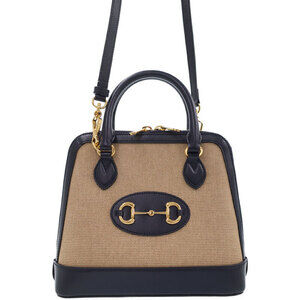 Gucci Horsebit 1955 Top Handle Bag beige tan Black